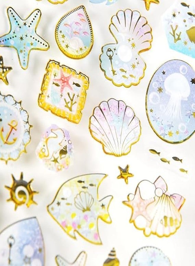 NVF Ocean Resin Effect Transparent Sticker Set | Seashell, Starfish & Sea Life Aesthetic Stickers for Journals, Scrapbooking & DIY Crafts - Image 1